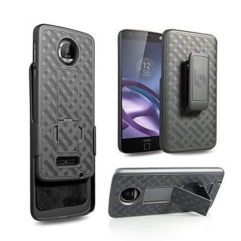 BELTRON Motorola Moto Z Droid Slim Protective Rubberized Grip Case & Swivel Belt Clip Holster Combo w/Built-in Kickstand (NOT Compatible with Moto Z Force or Z Play)