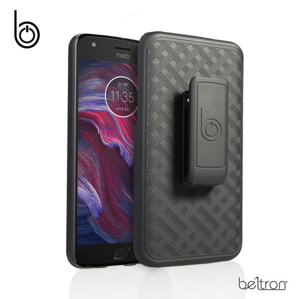 BELTRON Motorola Moto X4 2017 Slim Protective Rubberized Grip Case & Swivel Belt Clip Holster Combo w/Built-in Kickstand