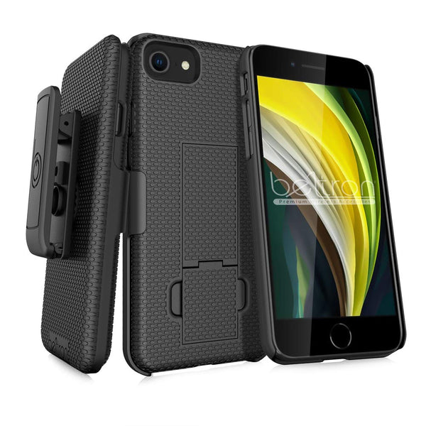 BELTRON iPhone 7, iPhone 8, iPhone SE 2020 Holster Case, Super Slim Rubberized Grip Case & Swivel Belt Clip Holster Combo with Built-In Kickstand for for Apple iPhone SE 2nd Gen (2020)