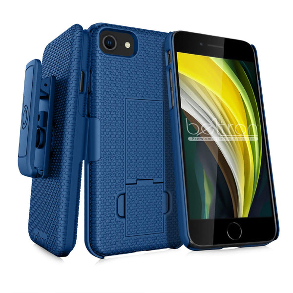 BELTRON iPhone 7, iPhone 8, iPhone SE 2020 Holster Case, Super Slim Rubberized Grip Case & Swivel Belt Clip Holster Combo with Built-In Kickstand for for Apple iPhone SE 2nd Gen (2020)