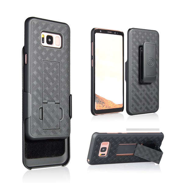 BELTRON Galaxy S8 Ultra Slim Protective Shell Grip Case & Swivel Belt Clip Holster Combo w/Built-in Kickstand