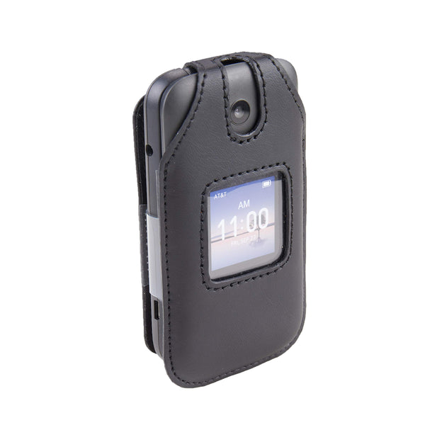 BELTRON Fitted Leather Case for Alcatel Smartflip/Alcatel Go Flip 3, Features: Rotating Belt Clip, Screen & Keypad Protection, Secure Fit - Smartflip (AT&T Cricket Wireless), Go Flip 3 (Metro PCS T-Mobile)