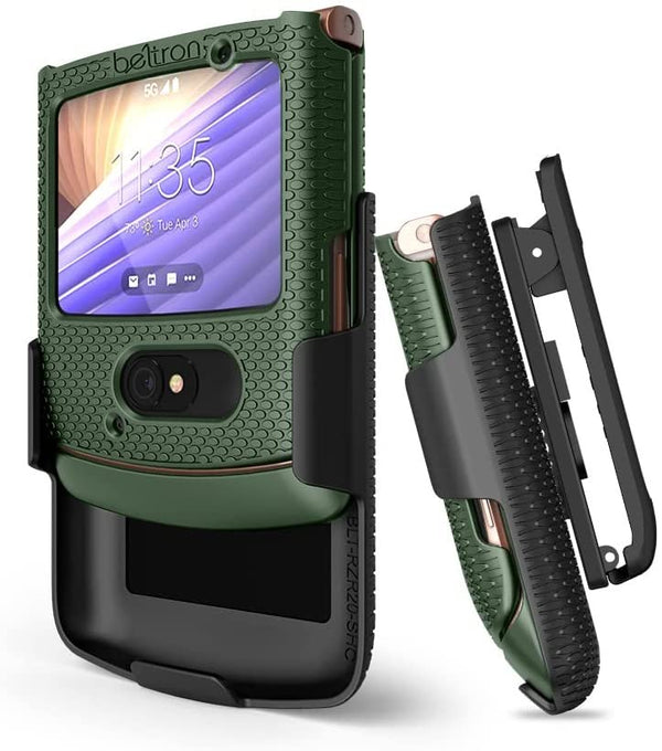 BELTRON Case with Clip for Motorola RAZR 5G (AT&T / T-Mobile), Snap-On Protective Cover with Rotating Belt Holster Combo & Built in Kickstand for Motorola Moto RAZR 5G Flip Phone (2020) XT2071 - Green