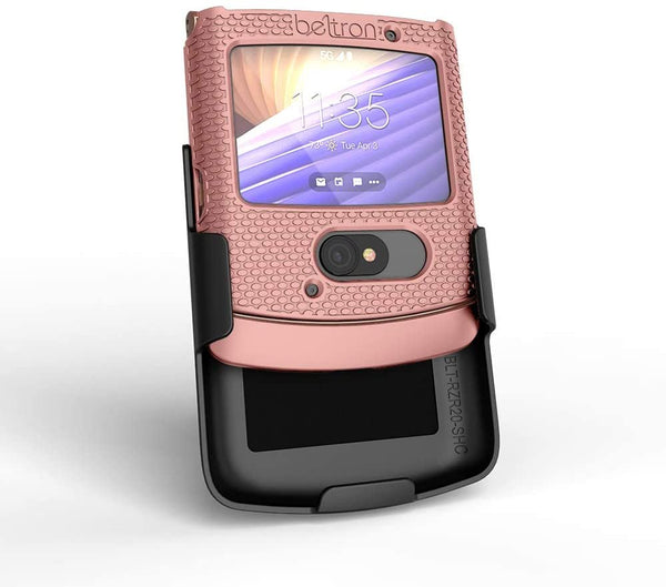 BELTRON Case with Clip for Motorola RAZR 5G (AT&T / T-Mobile), Snap-On Protective Cover with Rotating Belt Holster Combo & Built in Kickstand for Motorola Moto RAZR 5G Flip Phone (2020) XT2071 - Rose