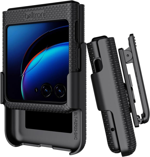 BELTRON Case with Clip for Motorola RAZR+ 2023 (AT&T/T-Mobile), Snap-On Protective Cover with Rotating Belt Holder Combo & Built in Kickstand for Moto RAZR Plus '23 (RAZR 40 Ultra) (Red)
