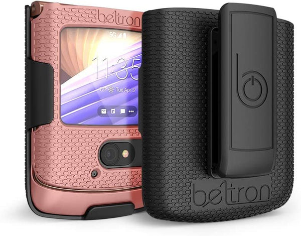 BELTRON Case with Clip for Motorola RAZR 5G (AT&T / T-Mobile), Snap-On Protective Cover with Rotating Belt Holster Combo & Built in Kickstand for Motorola Moto RAZR 5G Flip Phone (2020) XT2071 - Rose