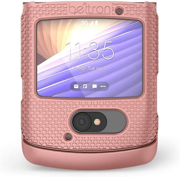 BELTRON Case with Clip for Motorola RAZR 5G (AT&T / T-Mobile), Snap-On Protective Cover with Rotating Belt Holster Combo & Built in Kickstand for Motorola Moto RAZR 5G Flip Phone (2020) XT2071 - Rose