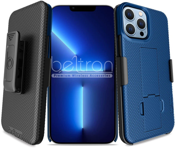 BELTRON Combo Case with Belt Clip for iPhone 13 Pro Max, Super Slim Rubberized Grip Case & Swivel Belt Clip Holster with Built-in Kickstand (Black)