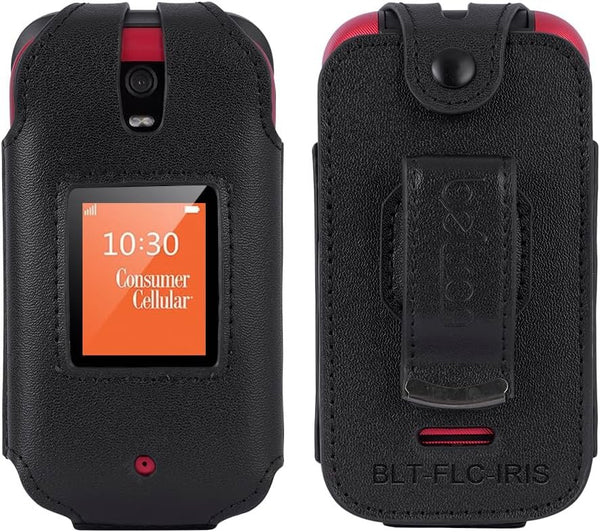 BELTRON Leather Case for Consumer Cellular Iris Flip Phone 2023 - Features: Secure Fit, Rotating Belt Clip, Screen & Keypad Protection Sh3320 BELTRON Leather Case for Consumer Cellular Iris Flip Phone 2023 - Features: Secure Fit, Rotating Belt Clip, Screen & Keypad Protection Sh3320