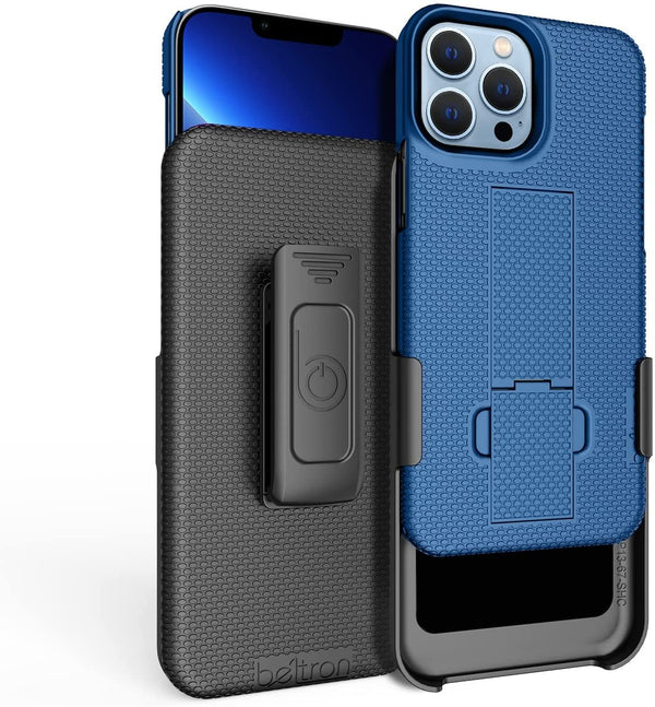 BELTRON Combo Case with Belt Clip for iPhone 13 Pro Max, Super Slim Rubberized Grip Case & Swivel Belt Clip Holster with Built-in Kickstand (Black)