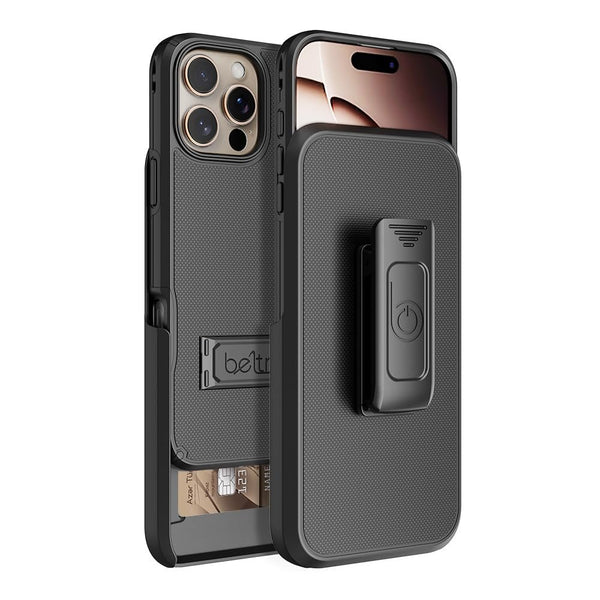 BELTRON Case Holster Combo for iPhone, Slim Protective Full Body Grip Case & Swivel Belt Clip 3 in 1 Combo with Kickstand and Card Holder (Compatible with MagSafe)
