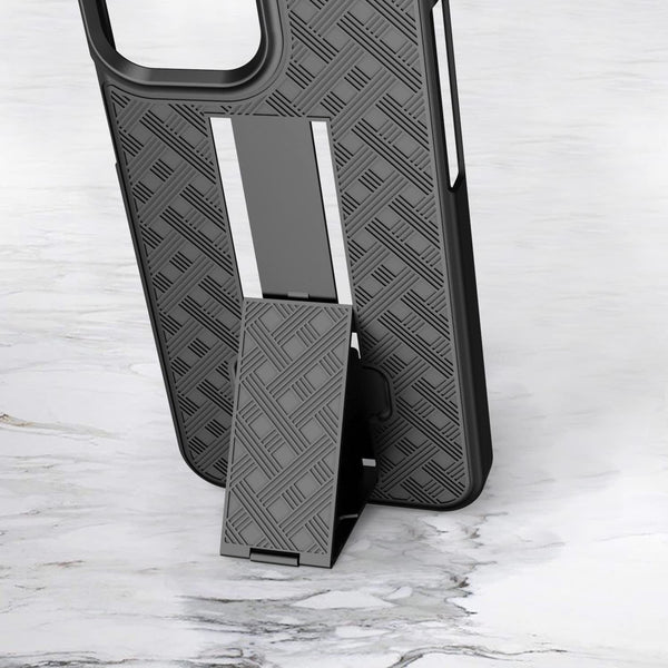 BELTRON Combo Case with Belt Clip for iPhone 13 Pro Max, Super Slim Rubberized Grip Case & Swivel Belt Clip Holster with Built-in Kickstand (Black)