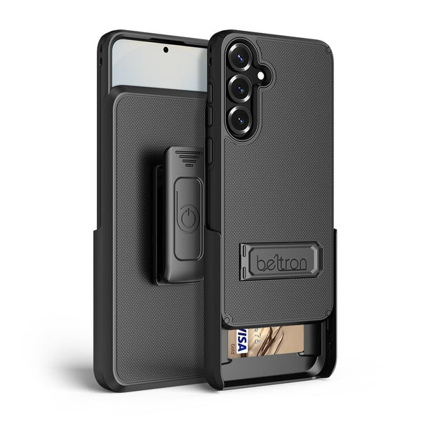 Case with Belt Clip for Samsung Galaxy S24/S25, BELTRON Slim Protective Dual-Layer Full Body Grip Case & Swivel Belt Holster with Kickstand/Card Holder