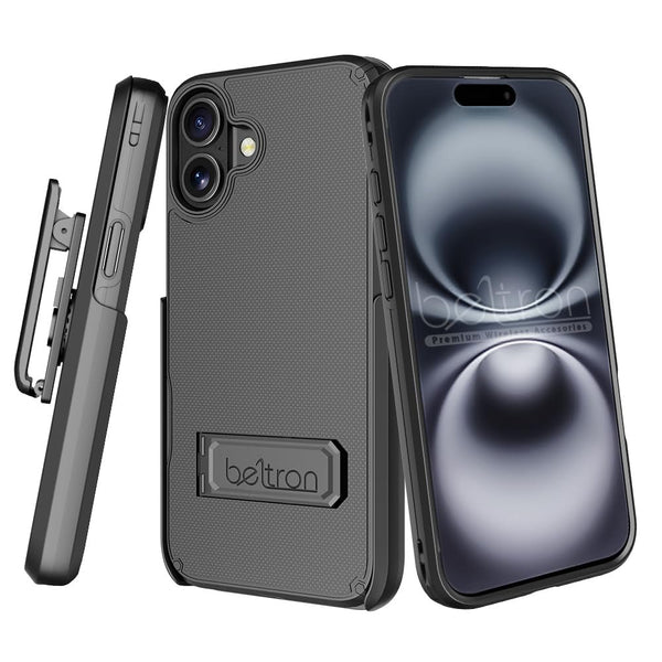 BELTRON Case Holster Combo for iPhone, Slim Protective Full Body Grip Case & Swivel Belt Clip 3 in 1 Combo with Kickstand and Card Holder (Compatible with MagSafe)