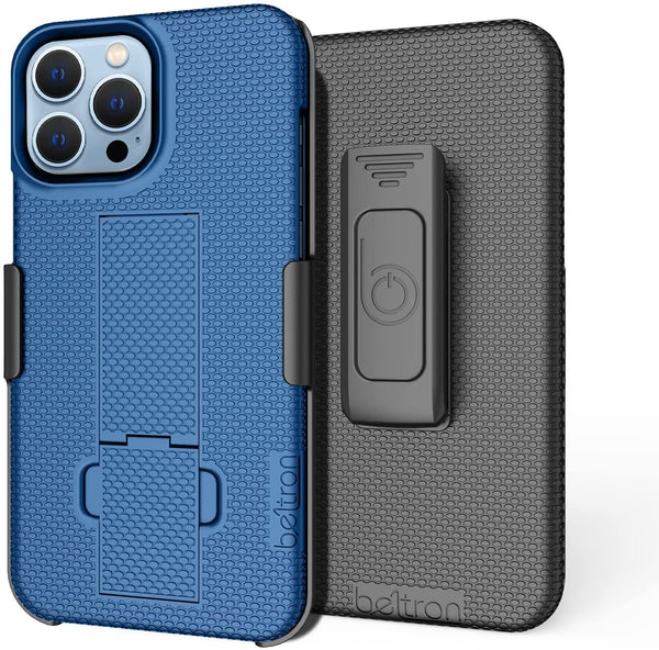 BELTRON Combo Case with Belt Clip for iPhone 13 Pro Max, Super Slim Rubberized Grip Case & Swivel Belt Clip Holster with Built-in Kickstand (Black)