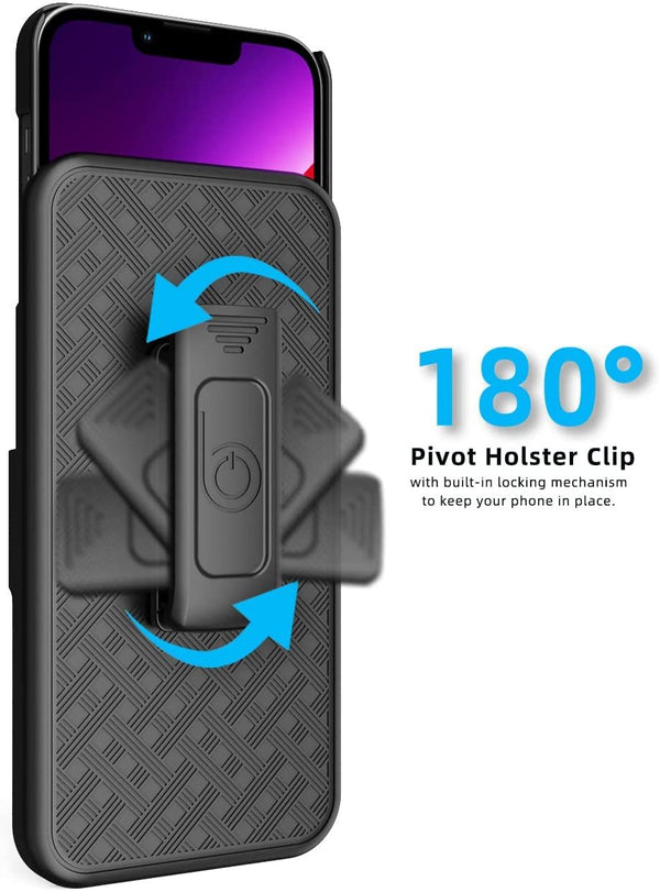 BELTRON Combo Case with Belt Clip for iPhone 13 Pro Max, Super Slim Rubberized Grip Case & Swivel Belt Clip Holster with Built-in Kickstand (Black)
