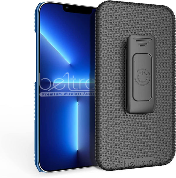 BELTRON Combo Case with Belt Clip for iPhone 13 Pro Max, Super Slim Rubberized Grip Case & Swivel Belt Clip Holster with Built-in Kickstand (Black)