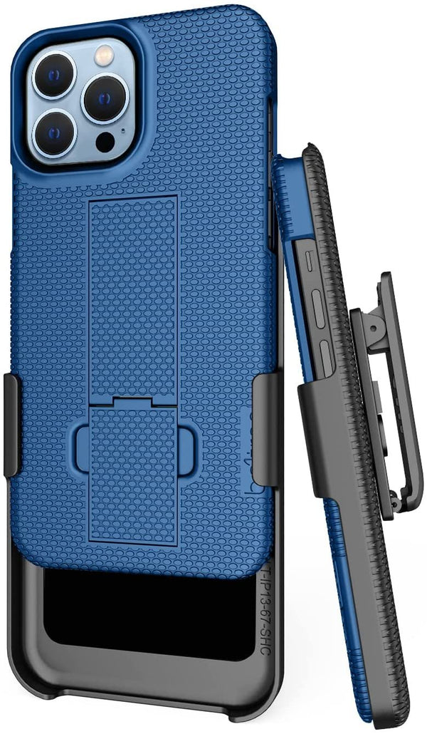 BELTRON Combo Case with Belt Clip for iPhone 13 Pro Max, Super Slim Rubberized Grip Case & Swivel Belt Clip Holster with Built-in Kickstand (Black)