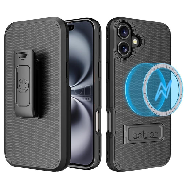 BELTRON Case Holster Combo for iPhone, Slim Protective Full Body Grip Case & Swivel Belt Clip 3 in 1 Combo with Kickstand and Card Holder (Compatible with MagSafe)