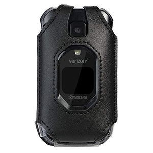 BELTRON Leather Fitted Case for Kyocera DuraXV Extreme E4810 Verizon Flip Phone - Features: Rotating Belt Clip, Screen & Keypad Protection, Secure Fit