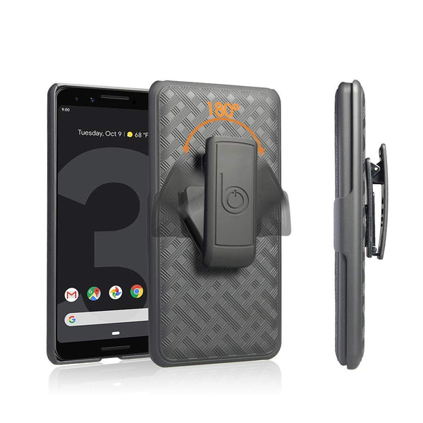 BELTRON Google Pixel 3 Protective Case & Swivel Belt Clip Holster Combo with Built-in Kickstand