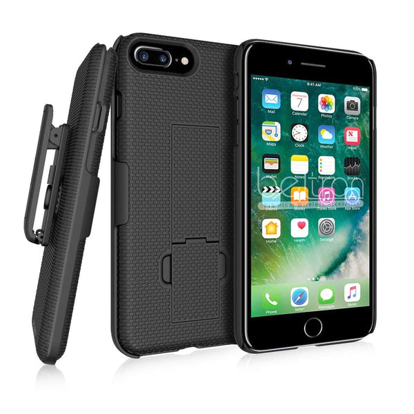 BELTRON iPhone 7 Plus,iPhone 8 Plus, Holster Case, Ultra Slim Protective Shell Grip Case & Swivel Belt Clip Holster Combo with Built-in Kickstand (iPhone 7 Plus,iPhone 8 Plus, ONLY) - Black