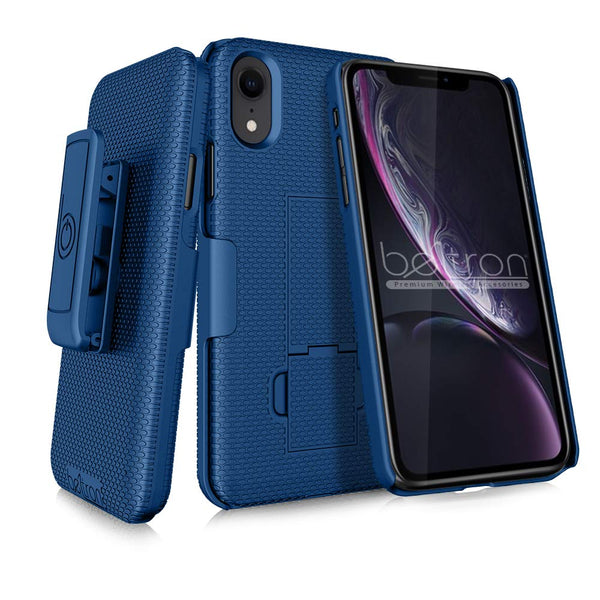 BELTRON Case with Belt Clip for iPhone XR, Slim Protective Belt Clip Slider Case (Shell/Holster Combo) with Built-in Kickstand - (Blue)