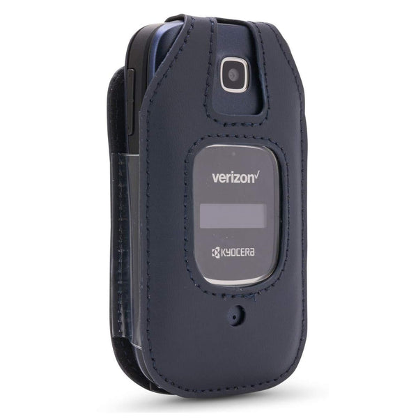BELTRON Leather Fitted Case for Kyocera Cadence 4G LTE S2720 Verizon Flip Phone - Features: Rotating Belt Clip, Screen & Keypad Protection, Secure Fit - (Blue)