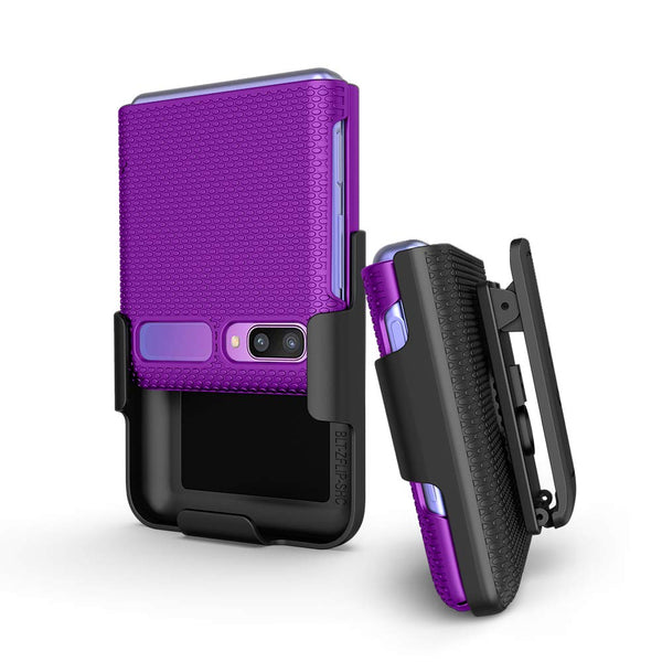 BELTRON Case with Clip for Galaxy Z Flip, Z Flip 5G, Snap-On Protective Cover with Rotating Belt Holster Combo and Built in Kickstand for Samsung Galaxy Z Flip Phone (SM-F700, SM-F707) - Purple
