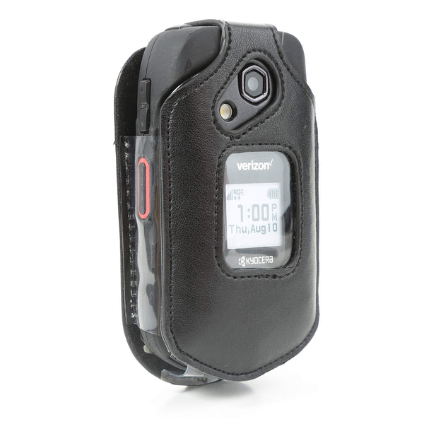 BELTRON Leather Fitted Case for Kyocera DuraXV LTE E4610 (Verizon), DuraXE E4710 (AT&T) - Features: Rotating Belt Clip, Screen & Keypad Protection, Secure Fit