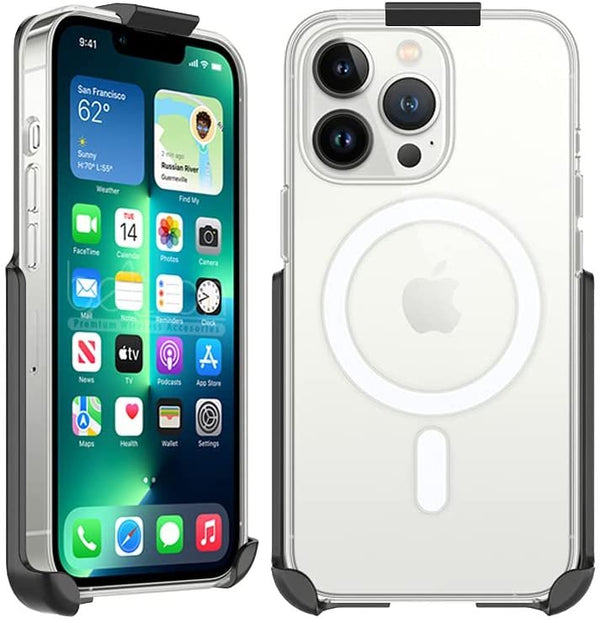 BELTRON Belt Clip Holster Compatible with Apple Clear Case for iPhone 13 Pro Max with MagSafe - Features: Built in Kickstand (Holster Only, Case is NOT Included)