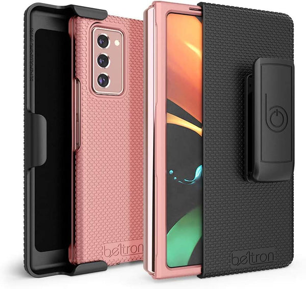 BELTRON Case with Clip for Galaxy Z Fold2 5G, Snap-On Protective Cover with Rotating Belt Holster Combo and Built in Kickstand for Samsung Galaxy Z Fold2 Phone (SM-F916)