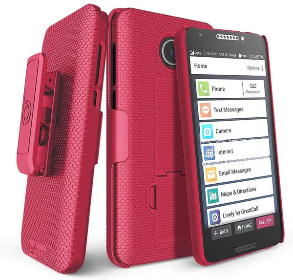 BELTRON Jitterbug Smart2 Case with Belt Clip Holster Combo, Slim Protective Grip Case with Kickstand for Jitterbug Smart 2 Easy-to-Use 5.5” Smartphone for Seniors by GreatCall (5049SJBS2) - Red