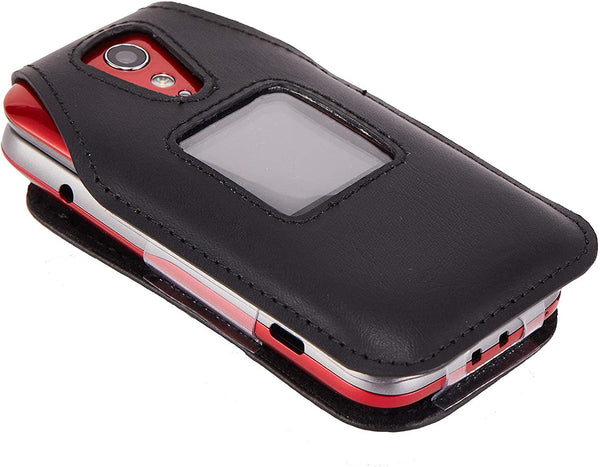 Fitted Leather Case for GreatCall Lively Flip (Model: 4053S), Features: Rotating Belt Clip, Screen & Keypad Protection, Secure Fit - Black