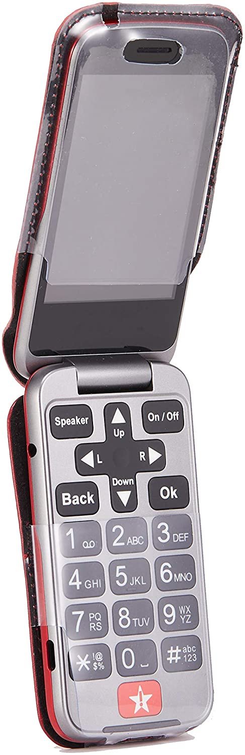 Fitted Leather Case for GreatCall Lively Flip (Model: 4053S), Features: Rotating Belt Clip, Screen & Keypad Protection, Secure Fit - Red