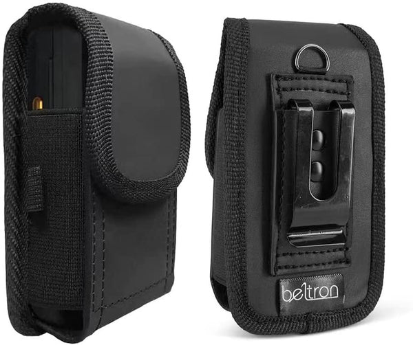 BELTRON Vertical Leather Case for CAT S22 Flip Phone / Sonim XP3 Plus XP3900 Flip Phone, Features: Heavy Duty Belt Loop, Metal Belt Clip & Dual Magnet Closure