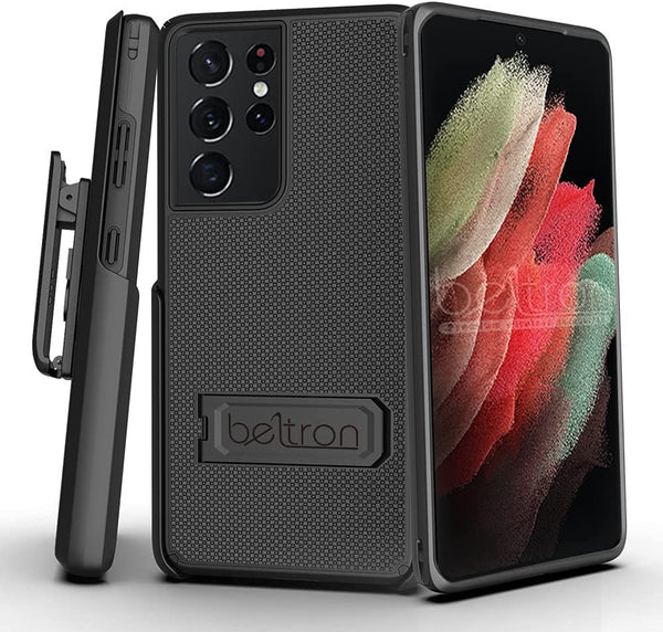 BELTRON Combo Case & Holster for Samsung Galaxy S21 Ultra, Slim Protective Full Body Dual Guard Grip Case & Swivel Belt Clip Combo with Kickstand / Card Holder for Galaxy S21 Ulta 6.8"