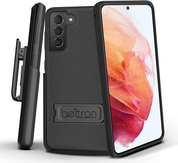 BELTRON Combo Case & Holster for Samsung Galaxy S21 Ultra, Slim Protective Full Body Dual Guard Grip Case & Swivel Belt Clip Combo with Kickstand / Card Holder for Galaxy S21+ 5G 6.7 Inch