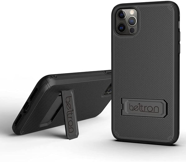 BELTRON Combo Case & Holster for iPhone 12, iPhone 12 Pro, Slim Protective Full Body Dual Guard Grip Case & Swivel Belt Clip Combo with Kickstand / Card Holder for iPhone 12 6.1 inch (2020)