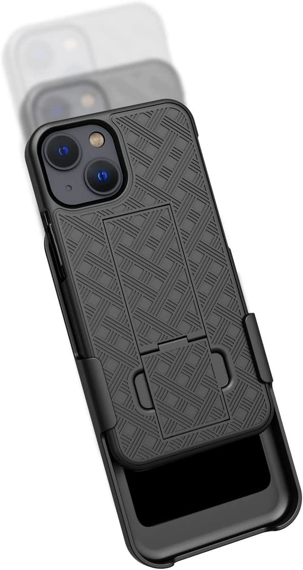 BELTRON Combo Case with Belt Clip for iPhone 13 Mini 5.4'', Super Slim Rubberized Grip Case & Swivel Belt Clip Holster with Built-in Kickstand