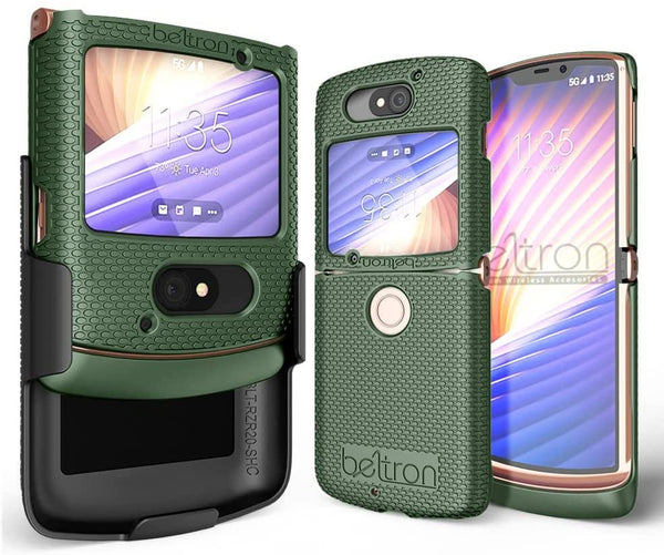 BELTRON Case with Clip for Motorola RAZR 5G (AT&T / T-Mobile), Snap-On Protective Cover with Rotating Belt Holster Combo & Built in Kickstand for Motorola Moto RAZR 5G Flip Phone (2020) XT2071 - Green
