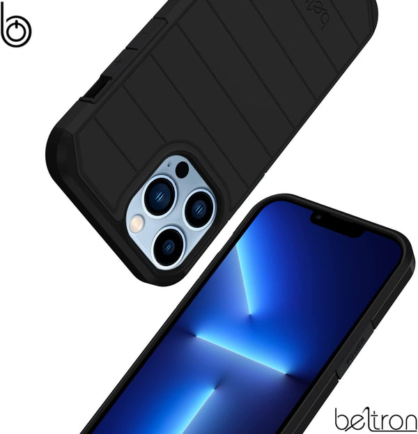 BELTRON Case with Belt Clip for iPhone 13 Pro Max, Slim Full Protection Case & Rotating Belt Clip Holster with Built in Kickstand, Scratch Resistant/Shock Absorption for iPhone 13 Pro Max 6.7" - Black