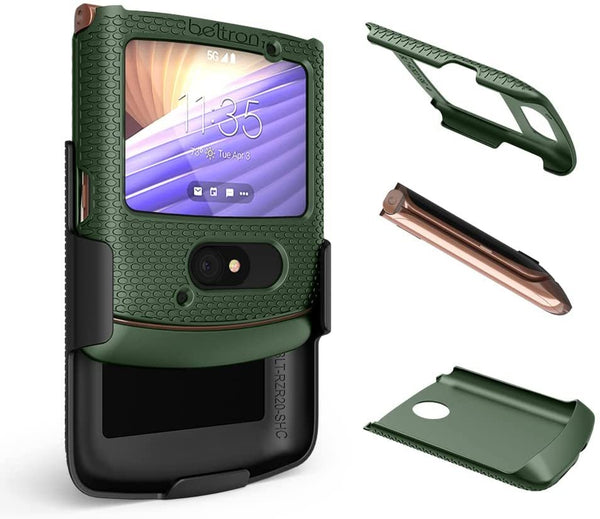 BELTRON Case with Clip for Motorola RAZR 5G (AT&T / T-Mobile), Snap-On Protective Cover with Rotating Belt Holster Combo & Built in Kickstand for Motorola Moto RAZR 5G Flip Phone (2020) XT2071 - Green