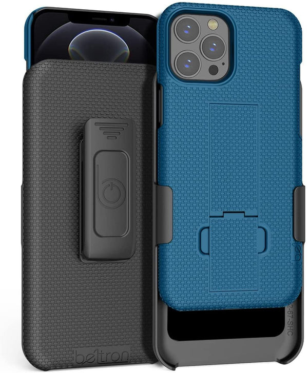 BELTRON Case with Belt Clip for iPhone 12 Pro Max 6.7, Slim Fit Protective Shell & Swivel Belt Clip Holster Combo with Built-in Kickstand for iPhone 12 Pro Max 6.7 - Pacific Blue