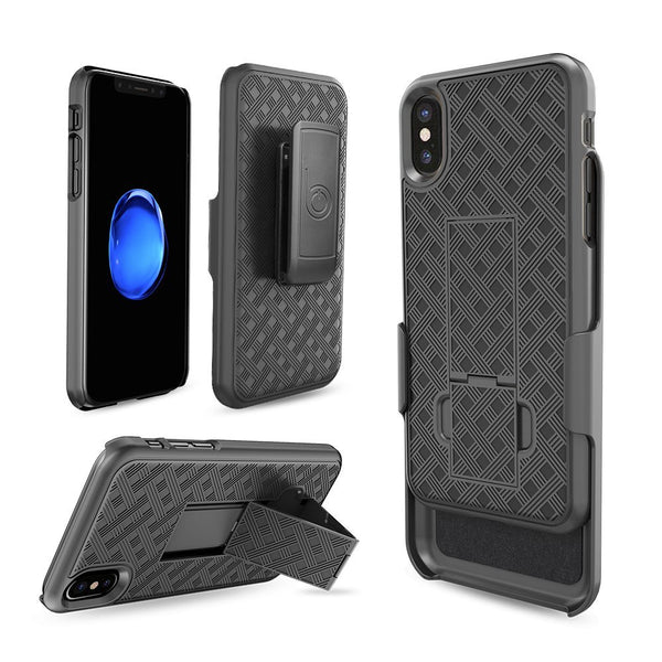 iPhone X/XS Holster Case, Slim Protective Belt Clip Slider Case (Shell/Holster Combo) with Built-in Kickstand