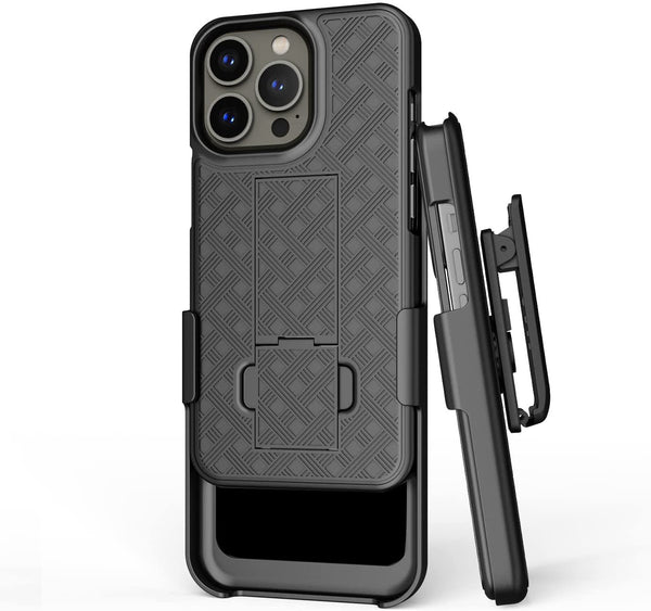 BELTRON Combo Case with Belt Clip for iPhone 13 Pro, Super Slim Rubberized Grip Case & Swivel Belt Clip Holster with Built-in Kickstand