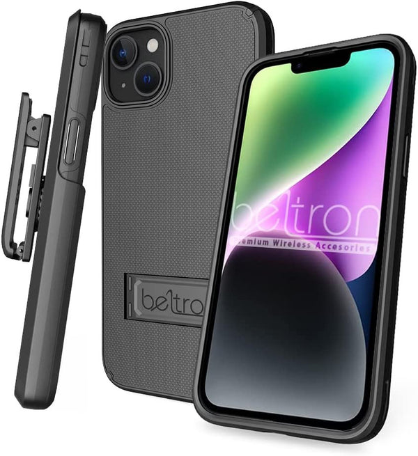 BELTRON Case Holster Combo for iPhone 14 Plus, Slim Protective Full Body Grip Case & Swivel Belt Clip 3 in 1 Combo with Kickstand / Card Holder for Apple iPhone 14 Plus 6.7 inch (2022)