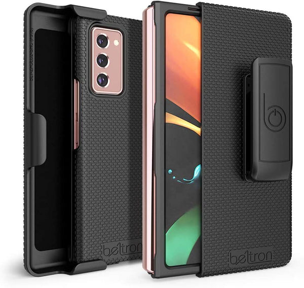 BELTRON Case with Clip for Galaxy Z Fold2 5G, Snap-On Protective Cover with Rotating Belt Holster Combo and Built in Kickstand for Samsung Galaxy Z Fold2 Phone (SM-F916) - Black