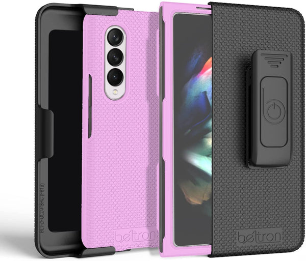 BELTRON Case with Clip for Galaxy Z Fold 3 5G, Thin Fit Tough Protective Cover with Rotating Belt Hip Holster Combo and Built in Kickstand Designed for Samsung Galaxy Z Fold3 5G (SM-F926 2021)