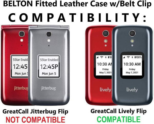 Fitted Leather Case for GreatCall Lively Flip (Model: 4053S), Features: Rotating Belt Clip, Screen & Keypad Protection, Secure Fit - Red